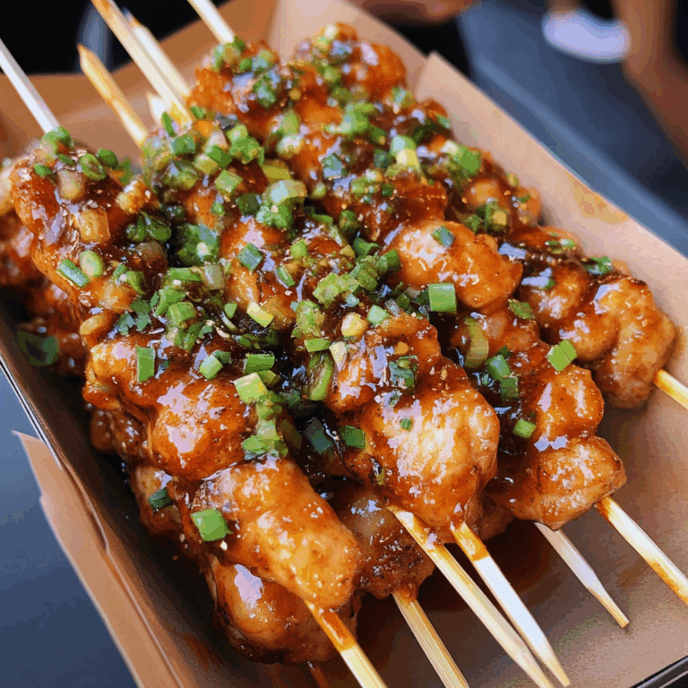 Chicken Skewers with Sauce and Green Onions